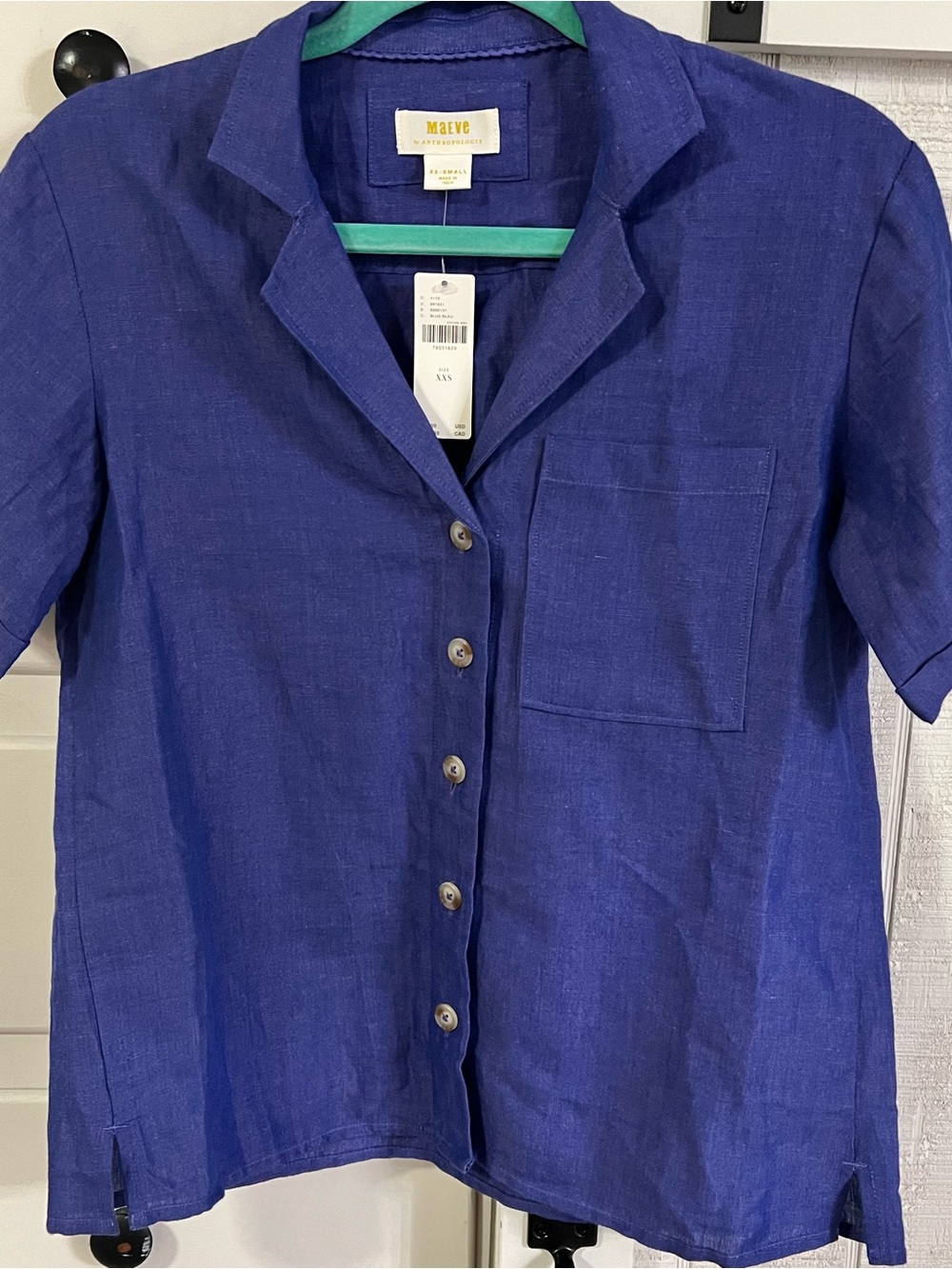 NWT Maeve Short-Sleeve Button Front Top in Royal Blue